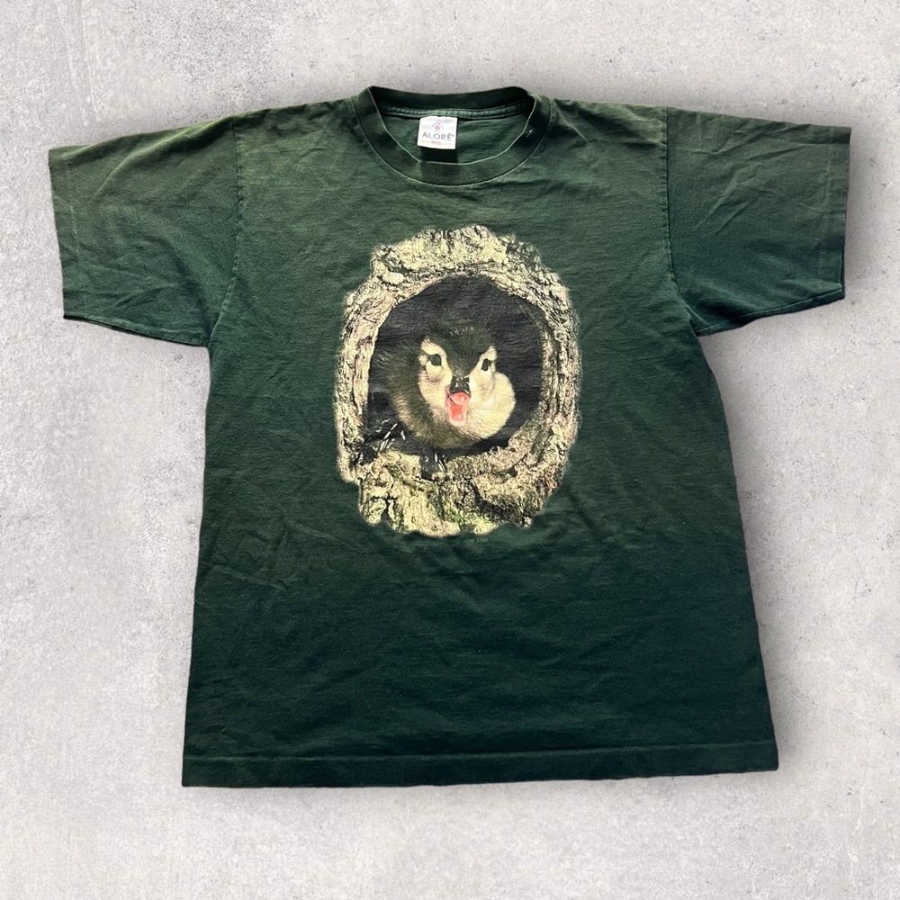 Vintage 2002 Duck Animal Nature Graphic Single Stitch Shirt Green